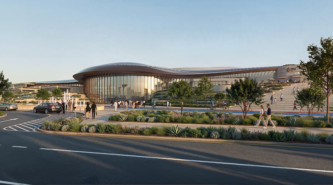 The arena on Hudayriyat Island, with landscaped arrival and plaza