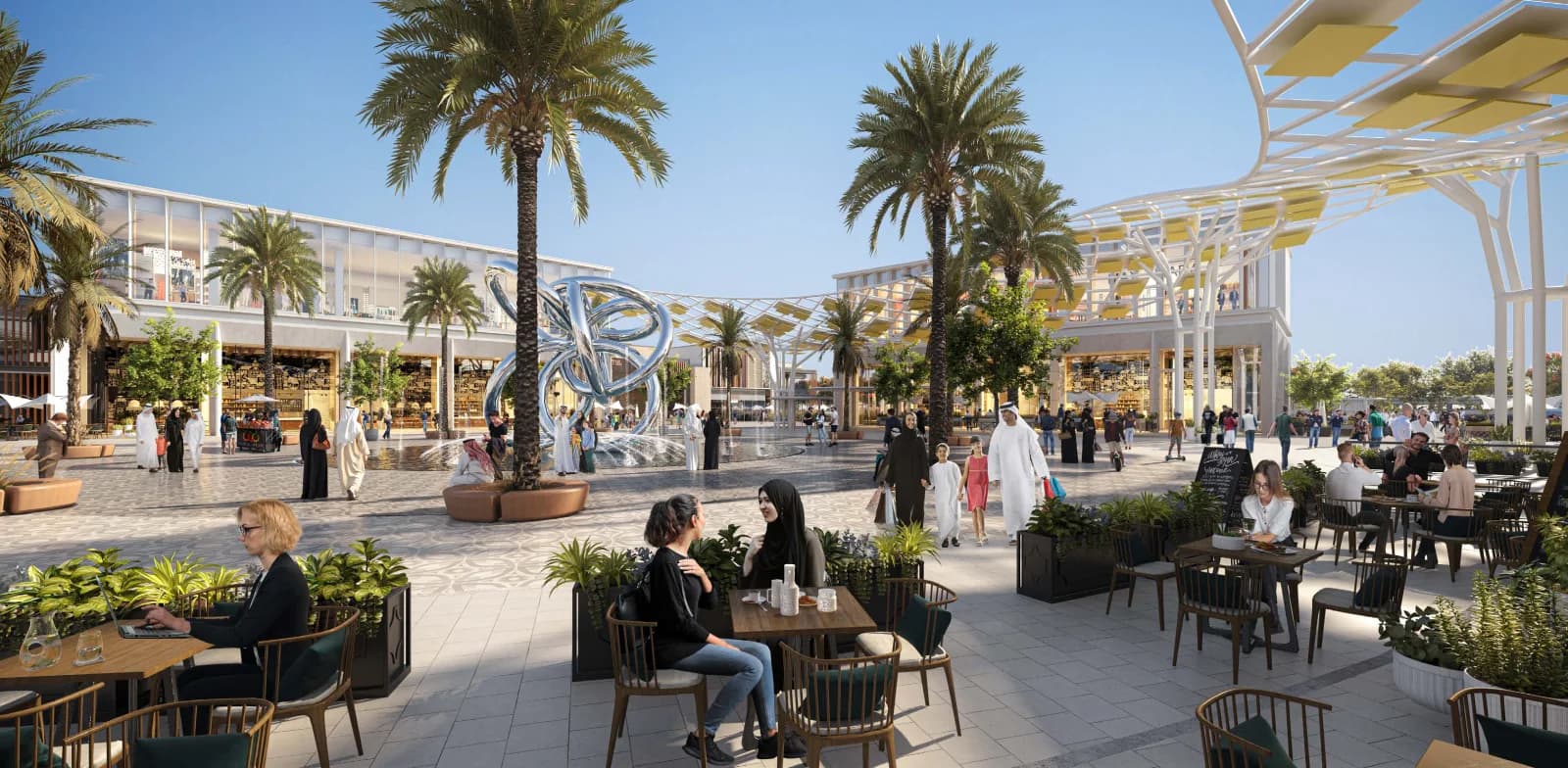 Neighbourhood cafés under shade canopies