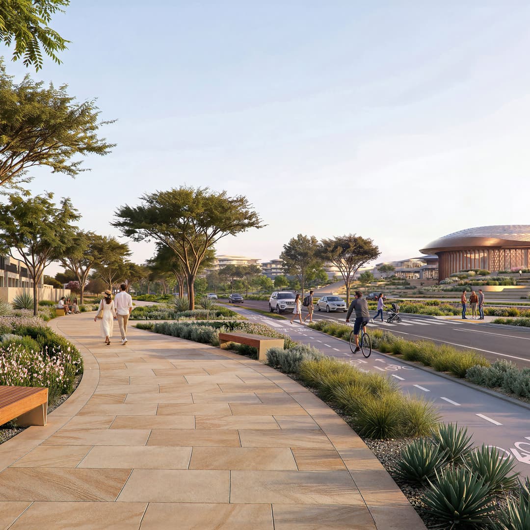 Wadeem Gardens by Modon — Walkways toward the arena